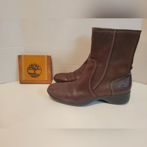 Timberland Side Zip Waterproof Leather Booties In Brown Size 9.5